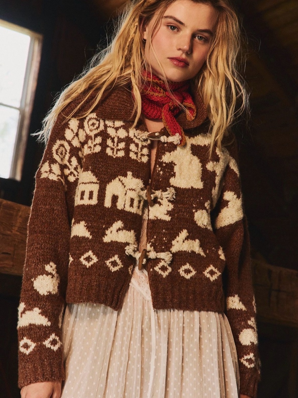 NWT Free People Home Sweet Home Cardi in Brown Topaz Combo